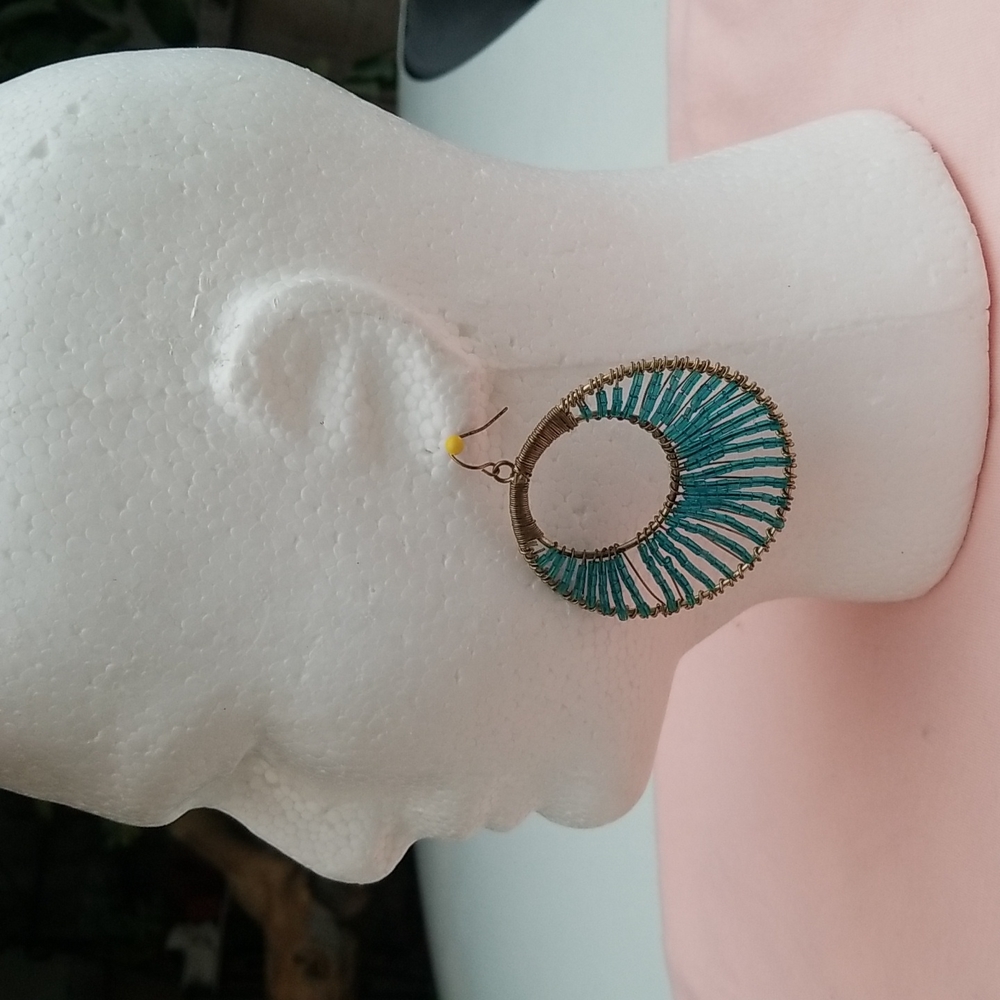 Hoop Earrings Gold with Turquoise Beads